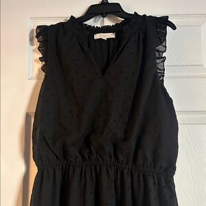 Loft Black Chiffon Sleeveless Mini Dress Polka Dots Tie Belt Ruffles V-Neck 16